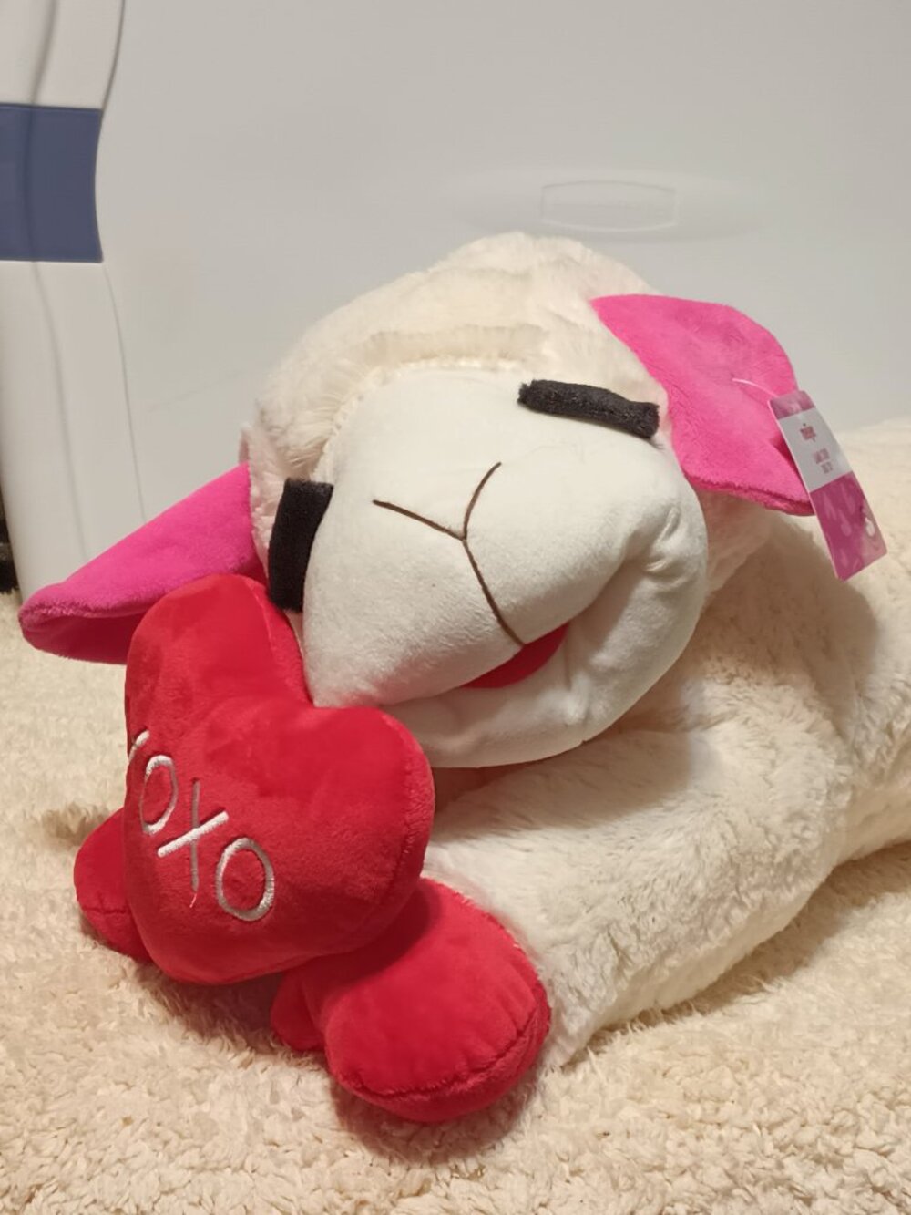 NWT~ Multipet's Jumbo Valentines Plush Lamb Chop Dog Toy w/ Red 3-D Heart "XOXO" - Picture 2 of 12